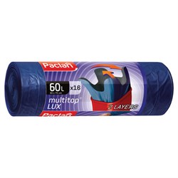 Мешки для мусора 60 л, с ушками, синие, рулон 16 шт., ПВД, 30 мкм, 60х75 см, PACLAN "Multitop Lux", 134474 - фото 11129653