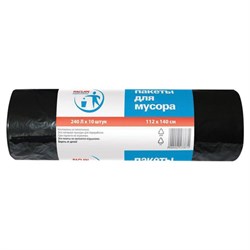 Мешки для мусора 240 л, черные, в рулоне 10 шт., ПВД, 30 мкм, 112х140 см, PACLAN Professional, 1338717 - фото 11129656
