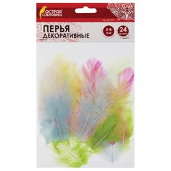Перья декоративные "Карнавальные", 5-8 см, 24 шт., 6 цветов, пастель, ассорти, ОСТРОВ СОКРОВИЩ, 661377 - фото 11139457
