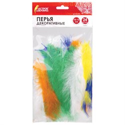 Перья декоративные страусиные, 10-12 см, 24 шт., 6 цветов, яркие, ассорти, ОСТРОВ СОКРОВИЩ, 661378 - фото 11139460