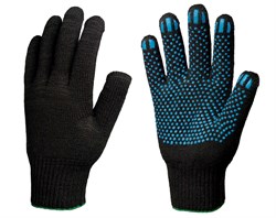 Перчатки х/б 10кл. ЛЮКС с ПВХ ТОЧКА 51-53гр. 150текс, черные (10 пар) - фото 11171590