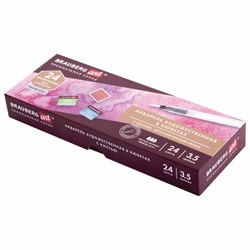 Акварель художественная кюветы НАБОР 24 цвета по 3,5 г, металлический кейс, BRAUBERG ART PREMIERE, 191773 - фото 11205975