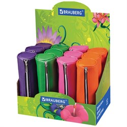 Пенал-косметичка BRAUBERG под фактурную кожу, ассорти 4 цвета, "Экзотика", 20х6х6 см, дисплей, 224041 - фото 11208220