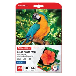 Фотобумага матовая, А4, 260 г/м2, односторонняя, 50 листов, BRAUBERG ORIGINAL, 363993 - фото 11215443