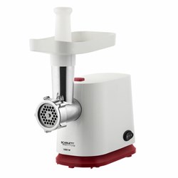 Мясорубка SCARLETT SC-MG45M23, 1800 Вт, производительность 2 кг/мин, 4 насадки, реверс, пластик, белая/бордо - фото 11217377