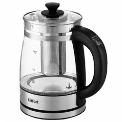 Чайник KITFORT КТ-6119, 1,7 л, 2200 Вт, закрытый нагревательный элемент, ТЕРМОРЕГУЛЯТОР, заварник, стекло, серебро - фото 11217832