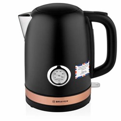Чайник с термометром BRAYER BR1005BK, 1,7 л, 2200 Вт, закрытый нагревательный элемент, сталь, черный - фото 11217940