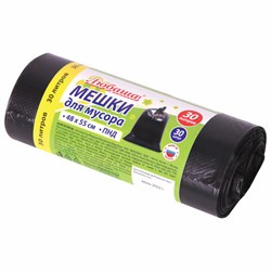 Мешки для мусора 30 л черные, в рулоне 30 шт., ПНД 8 мкм, 48х55 см, ЛЮБАША, 608089 - фото 11223717