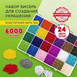 Набор для создания бижутерии и украшений из бисера BEADS SET, 6000 элементов, 24 вида, BRAUBERG KIDS, 664696 - фото 11226761