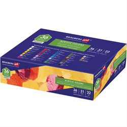 Краски акриловые художественные, НАБОР 36 штук, 31 цвет, в тубах по 22 мл, BRAUBERG ART CLASSIC, 192245 - фото 11230470