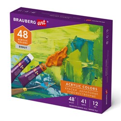 Краски акриловые художественные, НАБОР 48 штук, 41 цвет по 12 мл, в тубах, BRAUBERG ART DEBUT, 192295 - фото 11230481