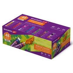 Краски акриловые художественные, НАБОР 48 штук, 41 цвет по 22 мл, в тубах, BRAUBERG ART DEBUT, 192302 - фото 11230509