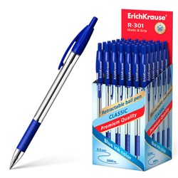Ручка шариковая автоматическая с грипом ERICH KRAUSE "R-301 Classic", СИНЯЯ, 1,0 мм, линия письма 0,5 мм, 46758 - фото 11240816