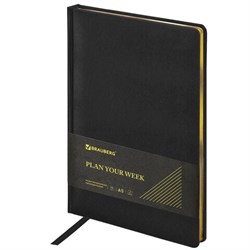 Еженедельник недатированный А5, 145х215 мм, BRAUBERG "Iguana", под кожу, 64 л., черный, 114478 - фото 11267476