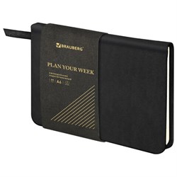 Еженедельник недатированный МАЛЫЙ ФОРМАТ 95х155 мм, А6, BRAUBERG "Iguana", под кожу, 64 л., черный, 114480 - фото 11267478