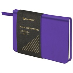 Еженедельник недатированный МАЛЫЙ ФОРМАТ 95х155 мм, А6, BRAUBERG "Iguana", под кожу, 64 л., сиреневый, 114482 - фото 11267480