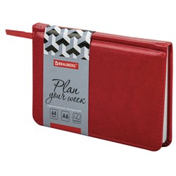 Еженедельник недатированный МАЛЫЙ ФОРМАТ 95х155 мм А6 BRAUBERG "Rainbow", под кожу, 64 л., красный, 114484 - фото 11267482