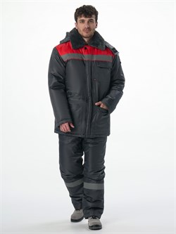 Костюм зимний Труженик-Ультра-2 (тк.Оксфорд) п/к, т.серый/красный - фото 11294700