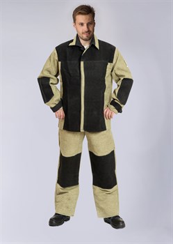 Костюм сварщика комбинированный 2 кл.защиты (тк.Брезент,550/Спилок S=1,5), черный/бежевый - фото 11294900
