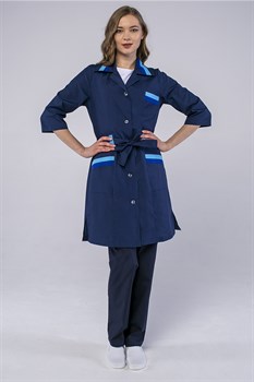 Халат женский с поясом Флора (тк.ТиСи), т.синий/васильковый - фото 11295065