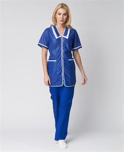 Халат женский на молнии короткий рукав (тк.Нейлон), васильковый - фото 11295125