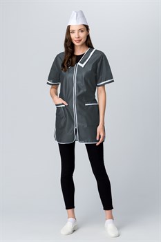 Халат женский на молнии короткий рукав (тк.Нейлон), серый - фото 11295246