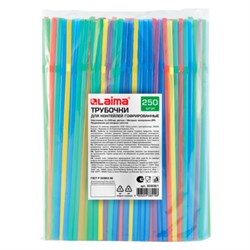Трубочки для коктейлей гофрированные, пластиковые 5 х 240 мм, цветные КОМПЛЕКТ 250 штук, LAIMA, 608361 - фото 11352735