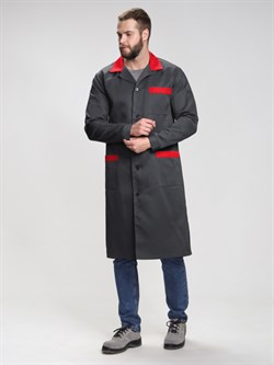 Халат мужской Технолог (тк.Смесовая,210), т.серый/красный - фото 11364620