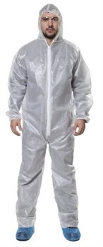 Комбинезон одноразовый из спанбонда ламинированный 50 гр/м2 белый - фото 11367290