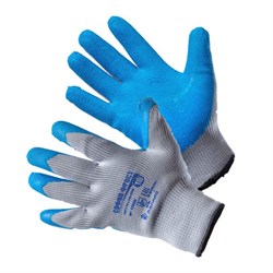 Перчатки АМПАРО™ София Фрост двойные (полиэфир+рельефный латекс), серый/синий, 428480 - фото 11367544