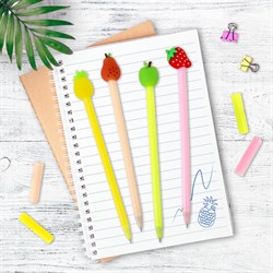 Ручка с топпером шариковая ЮНЛАНДИЯ "Фрукт", корпус ассорти, СИНЯЯ, пишущий узел 0,7 мм, 143810 - фото 11385048