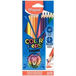 Карандаши цветные MAPED "COLOR PEP'S Strong", 12 цветов, трехгранные, грифель 3,2 мм, 862712 - фото 11386783