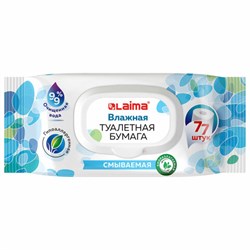 Бумага туалетная влажная смываемая 77 шт., БИОРАЗЛАГАЕМАЯ, с пластиковым клапаном, LAIMA, 115224 - фото 12258978
