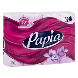 Бумага туалетная бытовая, спайка 12 шт., 3-слойная (12х16,8 м), PAPIA, аромат "Балийский цветок", 5080739 - фото 12523483