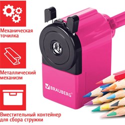 Точилка механическая BRAUBERG "JET", металлический механизм, корпус розовый, 229568 - фото 12531448
