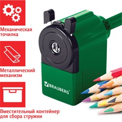 Точилка механическая BRAUBERG "JET", металлический механизм, корпус зеленый, 229571 - фото 12531510