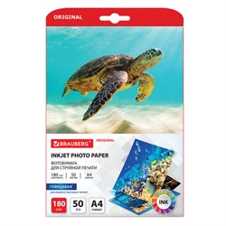 Фотобумага глянцевая, A4, 180 г/м2, односторонняя, 50 листов, BRAUBERG ORIGINAL, 363986 - фото 12539826