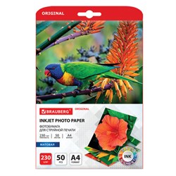 Фотобумага матовая, А4, 230 г/м2, односторонняя, 50 листов, BRAUBERG ORIGINAL, 363991 - фото 12539882