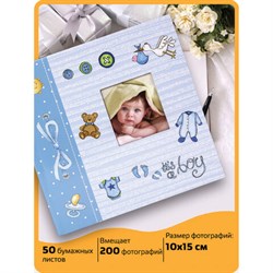 Фотоальбом BRAUBERG "It's a boy" на 200 фото 10х15 см, твердая обложка, бумажные страницы, бокс, голубой, 391146 - фото 12540415