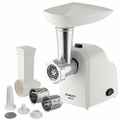 Мясорубка SCARLETT SC-MG45M20, 1800 Вт, производительность 2 кг/мин, 4 насадки, реверс, пластик, белая - фото 12542906