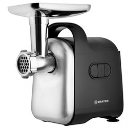 Мясорубка BRAYER BR1602, 2000 Вт, производительность 2 кг/мин, металлический шнек, реверс, пластик, черная/серебро - фото 12543439