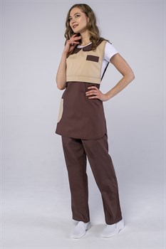 Фартук-сарафан Монро (тк.ТиСи), коричневый/бежевый - фото 12560740