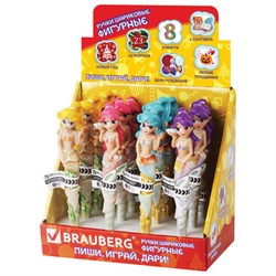 Ручка фигурная "РУСАЛОЧКИ", СИНЯЯ, 4 дизайна ассорти, линия письма 0,5 мм, дисплей, BRAUBERG, 142761 - фото 12574269