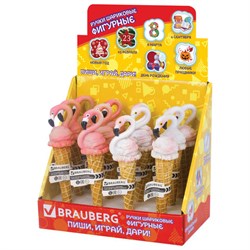 Ручка фигурная "МОРОЖЕНОЕ-ФЛАМИНГО", СИНЯЯ, 4 дизайна ассорти, 0,5 мм, дисплей, BRAUBERG, 142764 - фото 12574295