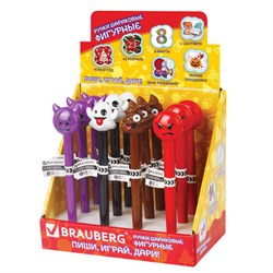 Ручка фигурная "СМАЙЛИКИ МИКС-2", СИНЯЯ, 4 дизайна ассорти, линия письма 0,5 мм, дисплей, BRAUBERG, 142772 - фото 12574347