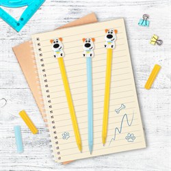 Ручка с топпером шариковая ЮНЛАНДИЯ "Собачка", корпус ассорти, СИНЯЯ, пишущий узел 0,7 мм, 143807 - фото 12648797