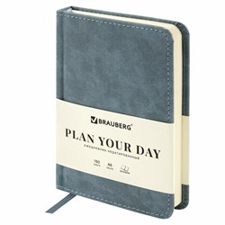 Ежедневник недатированный МАЛЫЙ 100х150 мм А6 BRAUBERG "Status", под кожу, 160 л., серо-голубой, 113369 - фото 13099906