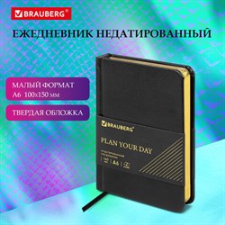 Ежедневник недатированный МАЛЫЙ ФОРМАТ А6, 100х150 мм, BRAUBERG "Iguana", кожзам, 160 л., черный, 125104 - фото 13101450