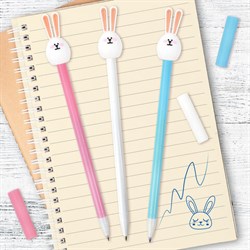 Ручка с топпером шариковая ЮНЛАНДИЯ "Ушастый зайка", корпус ассорти, СИНЯЯ, пишущий узел 0,7 мм, 143782 - фото 13102734