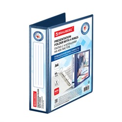 Папка ПАНОРАМА на 4 кольцах, ПРОЧНАЯ, картон/ПВХ, BRAUBERG "Office", СИНЯЯ, 65 мм, до 400 листов, 271851 - фото 13113770